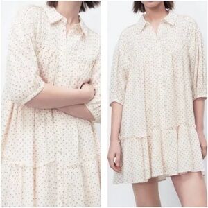 Zara • Cream & Red Spotty Harajuku Oversize Smock Tunic Dress Size Small